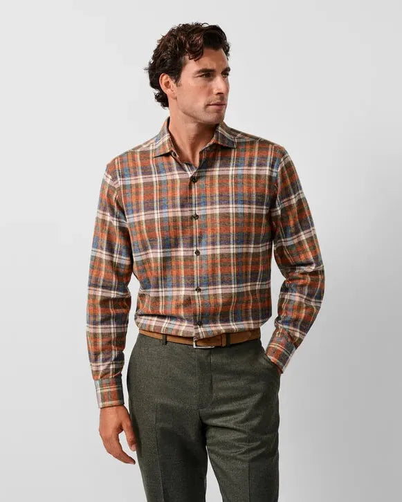David Donahue Sport Shirts Brushed Plaid Sport Shirt