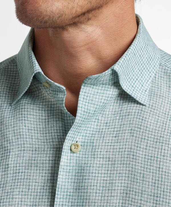 David Donahue Sport Shirts Green Linen Check Sport Shirt