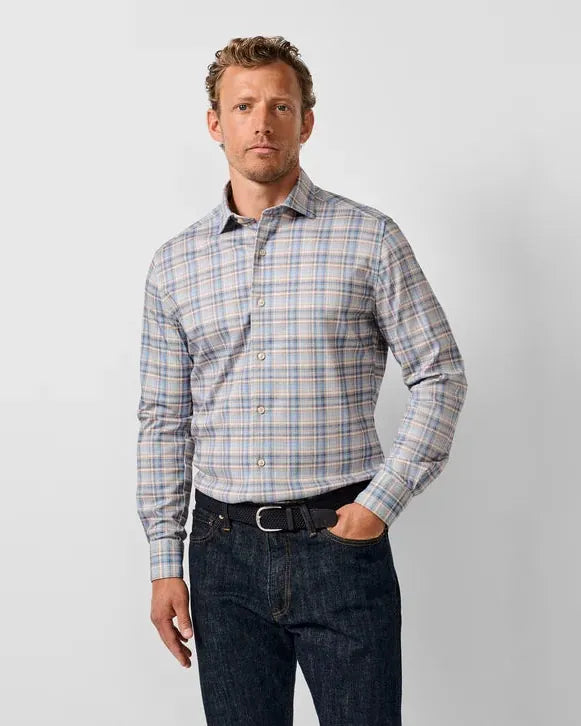 David Donahue Sport Shirts Plaid Knit Sport Shirt