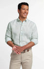 David Donahue Sport Shirts Sage Linen Stripe Sport Shirt