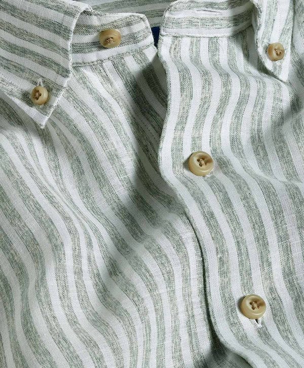 David Donahue Sport Shirts Sage Linen Stripe Sport Shirt