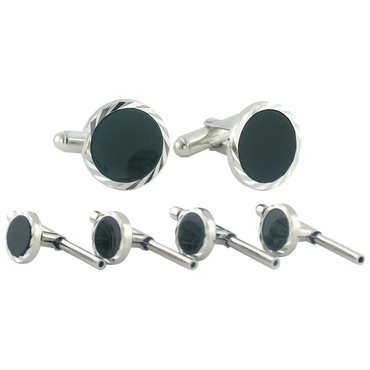 David Donahue Stud Sets SILVER / OS Sterling Silver Onyx Diamond Cut Stud Set