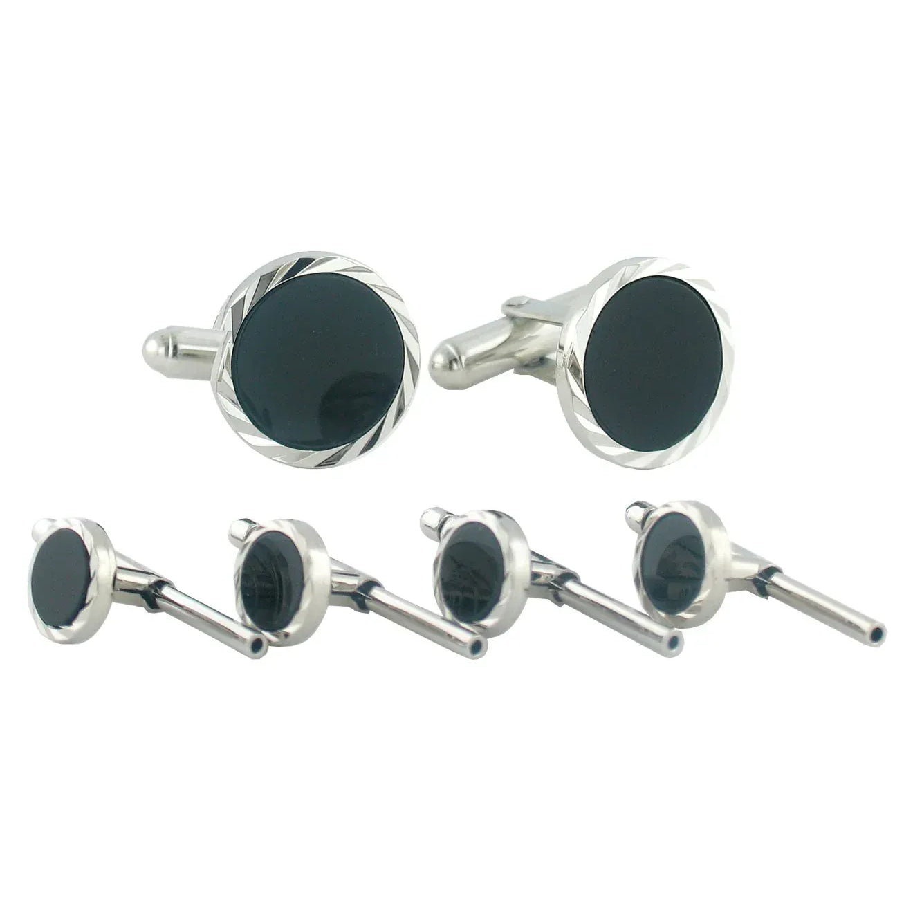 David Donahue Stud Sets SILVER / OS Sterling Silver Onyx Diamond Cut Stud Set
