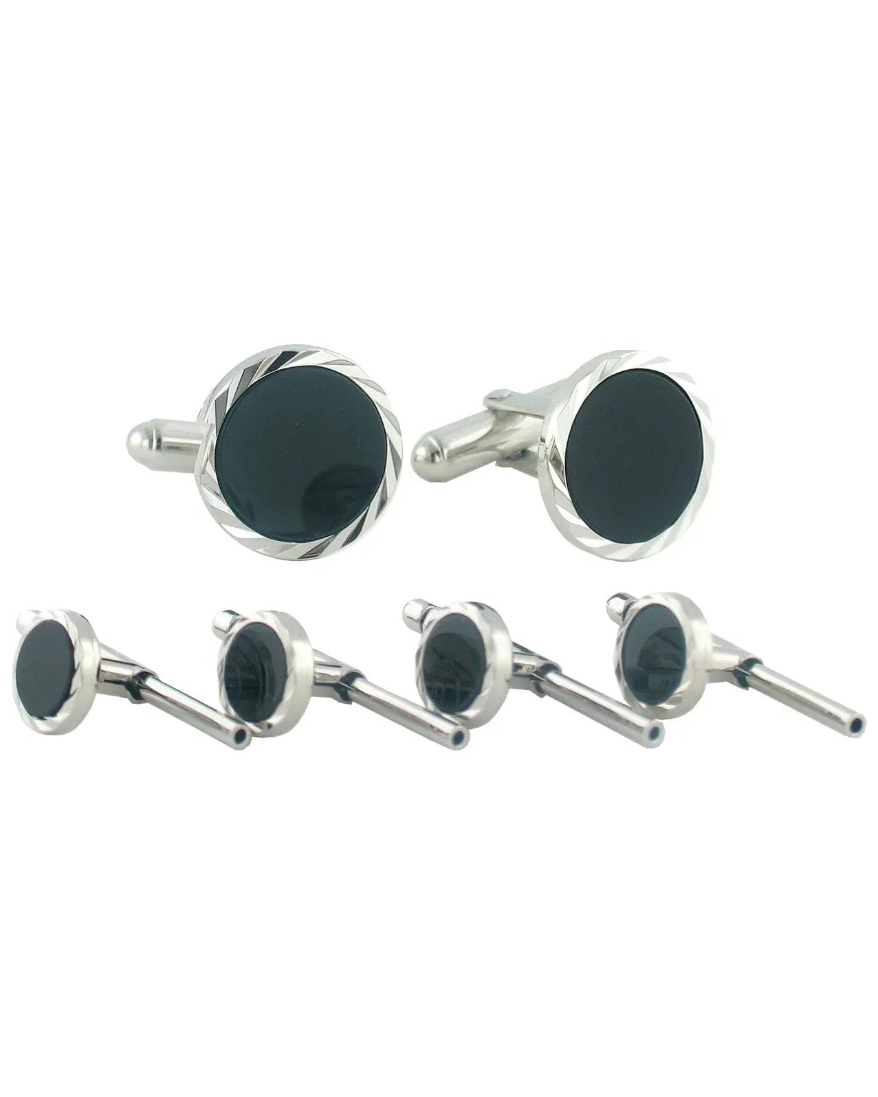 David Donahue Stud Sets SILVER / OS Sterling Silver Onyx Diamond Cut Stud Set