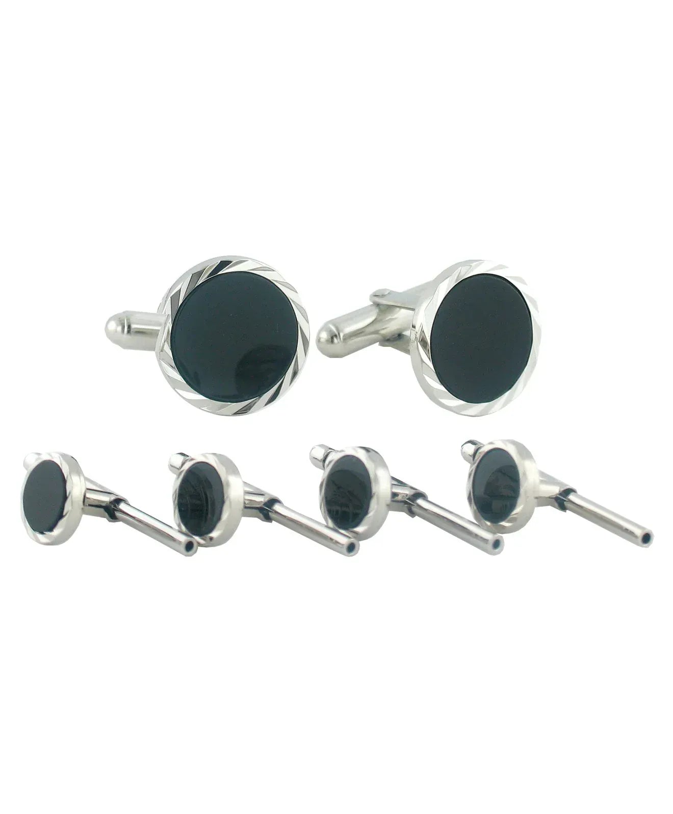David Donahue Stud Sets SILVER / OS Sterling Silver Onyx Diamond Cut Stud Set
