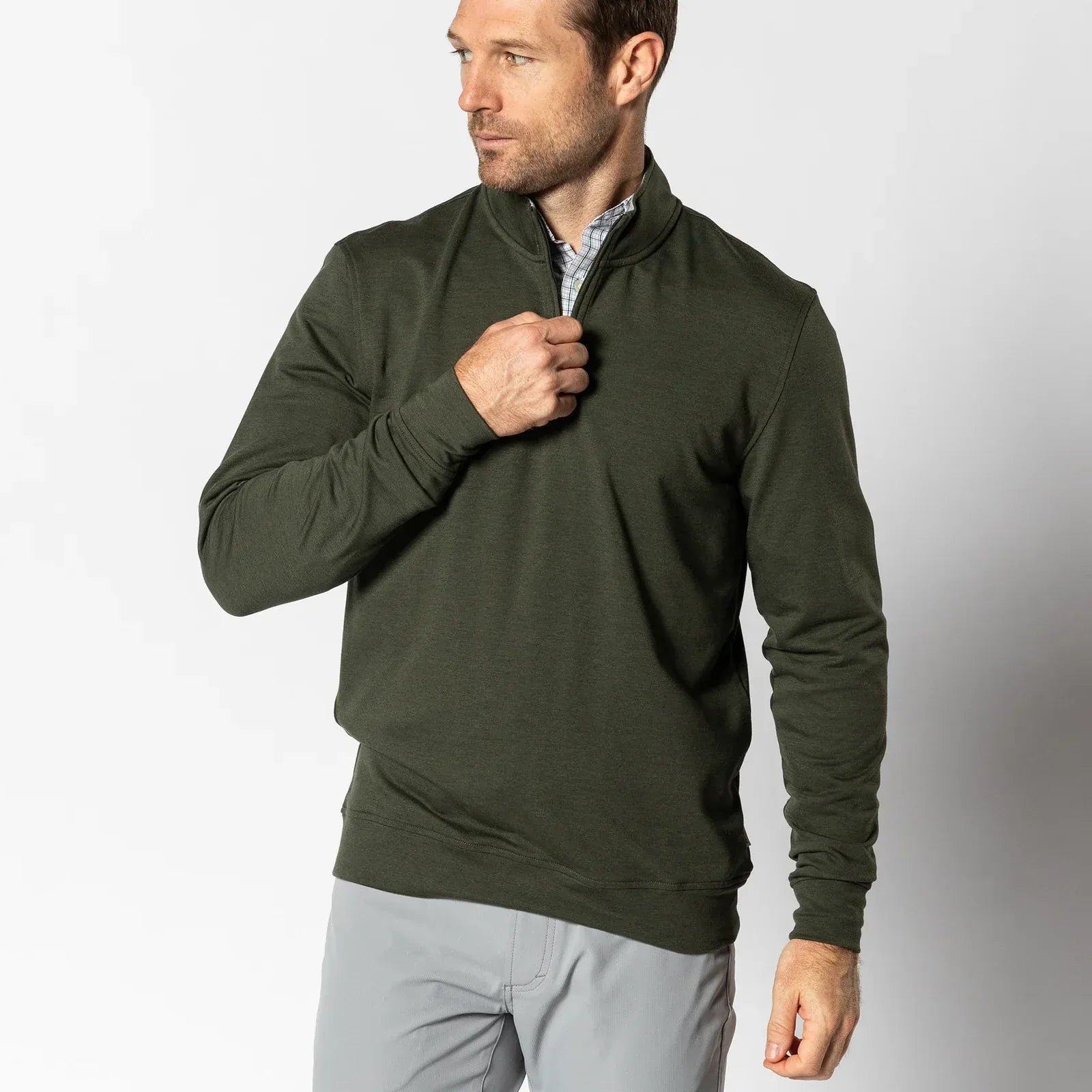 Duck Head 1/4 Zip Dunmore Performance 1/4 Zip in Deep Olive