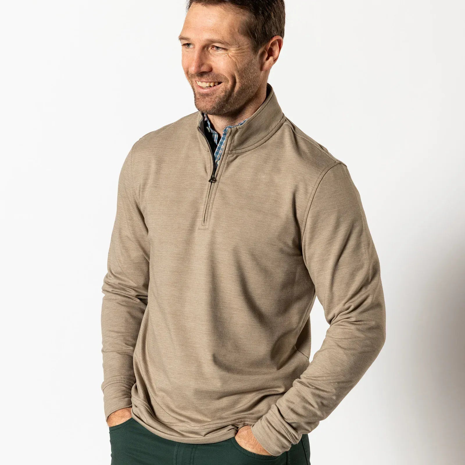 Duck Head 1/4 Zip Dunmore Performance 1/4 Zip in Walnut Heather