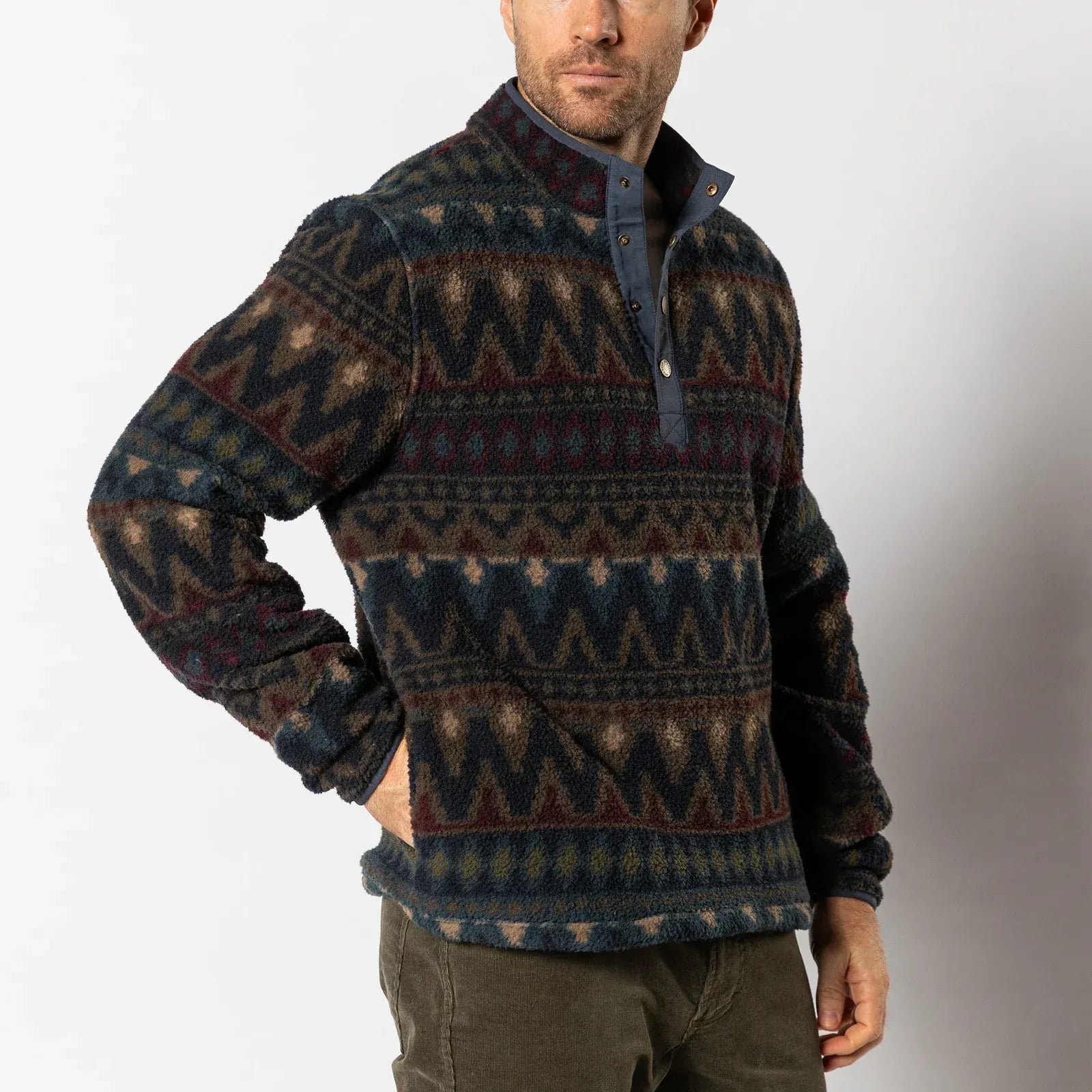 Duck Head 1/4 Zip Pineview Fleece 1/4 Snap Pullover in Wicks Print