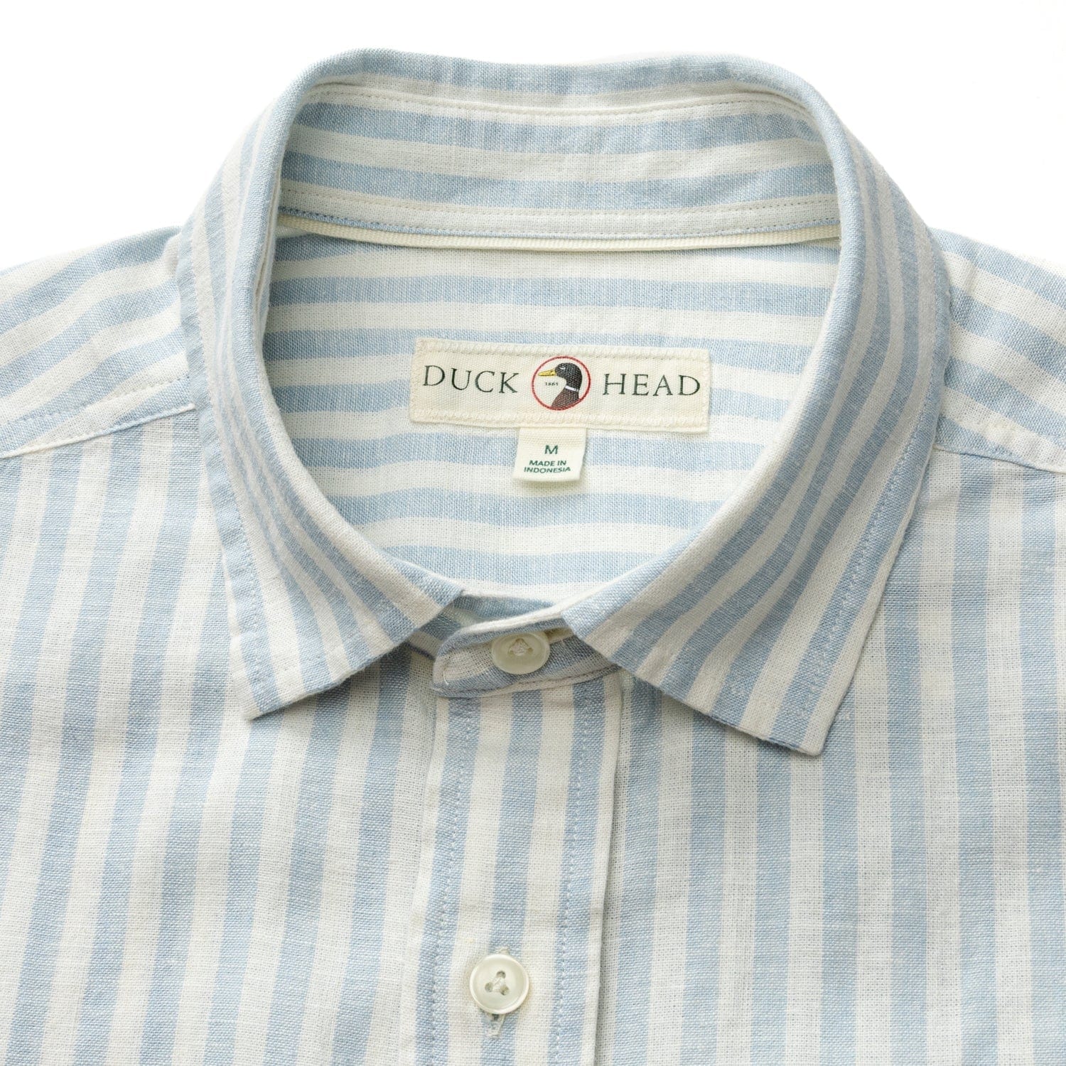 Duck Head Camp Shirt Baxter Stripe Linen Cotton Oxford Sport Shirt in Sky Blue