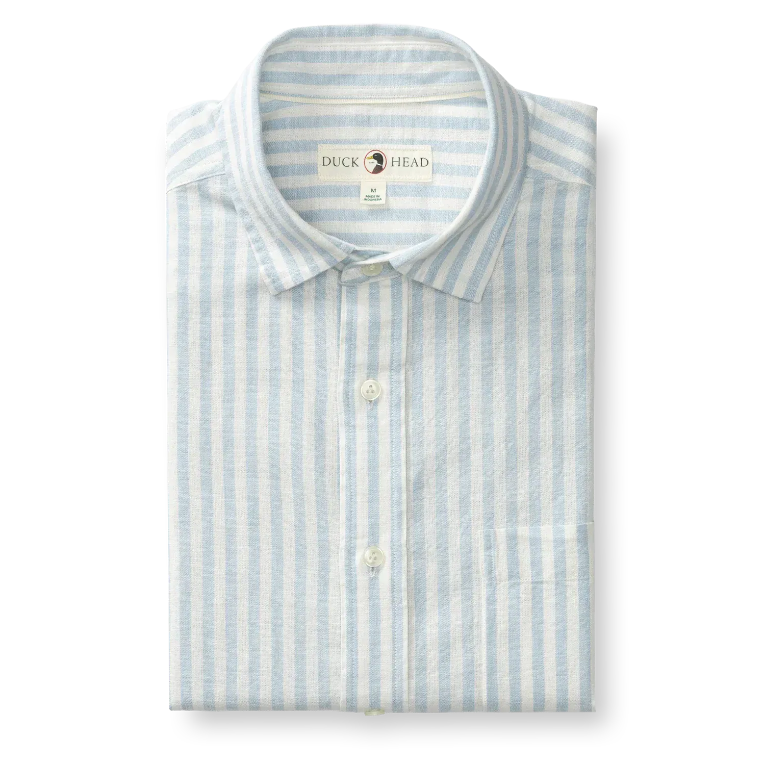 Duck Head Camp Shirt Baxter Stripe Linen Cotton Oxford Sport Shirt in Sky Blue
