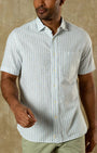 Duck Head Camp Shirt Baxter Stripe Linen Cotton Oxford Sport Shirt in Sky Blue