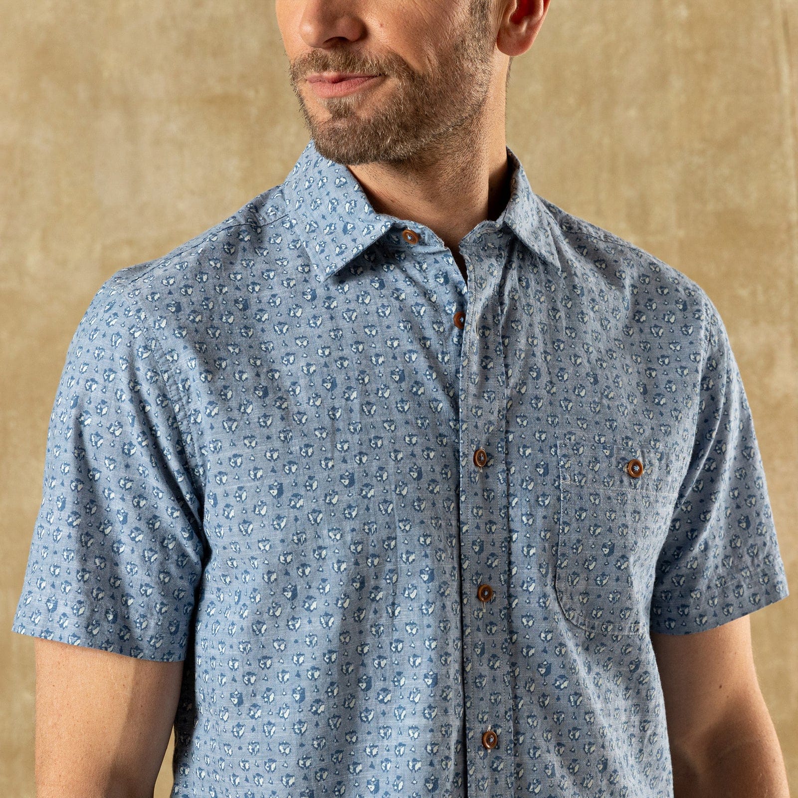 Duck Head Camp Shirt Bellmont Print Cotton Chambray Sport Shirt