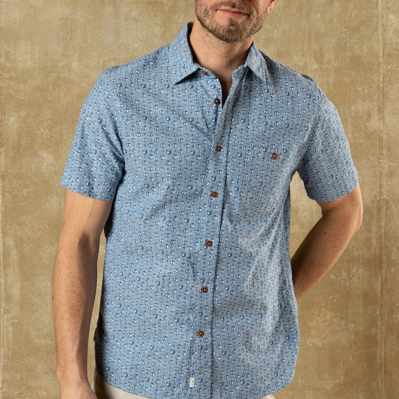Duck Head Camp Shirt Bellmont Print Cotton Chambray Sport Shirt