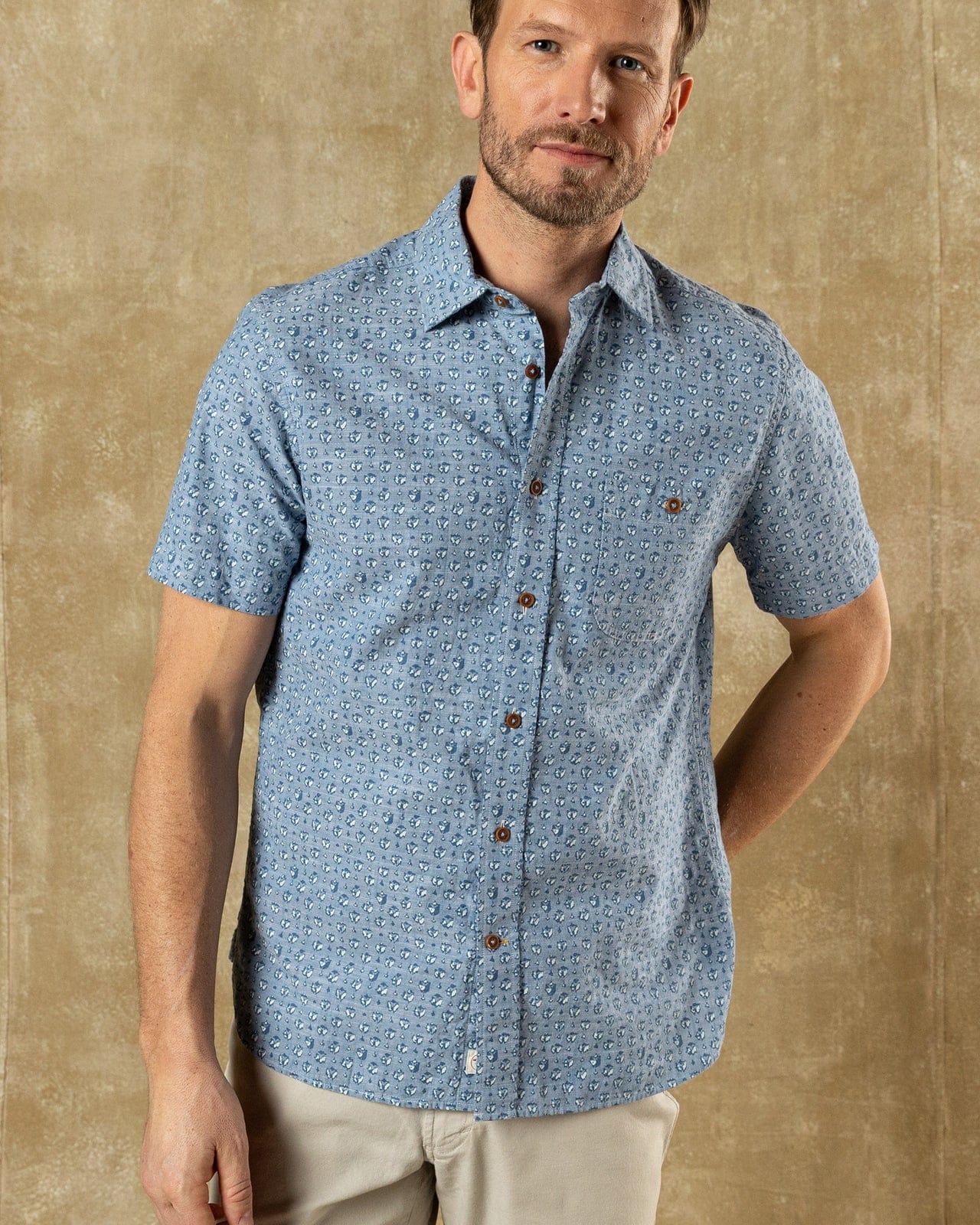 Duck Head Camp Shirt Bellmont Print Cotton Chambray Sport Shirt