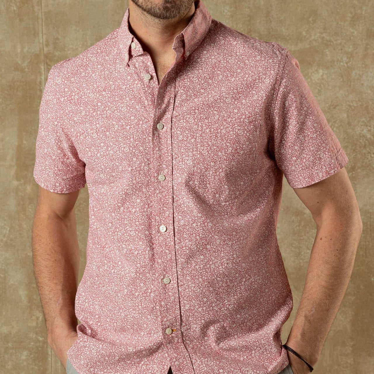 Duck Head Camp Shirt Woodville Cotton Chambray Sport Shirt in Rosewood