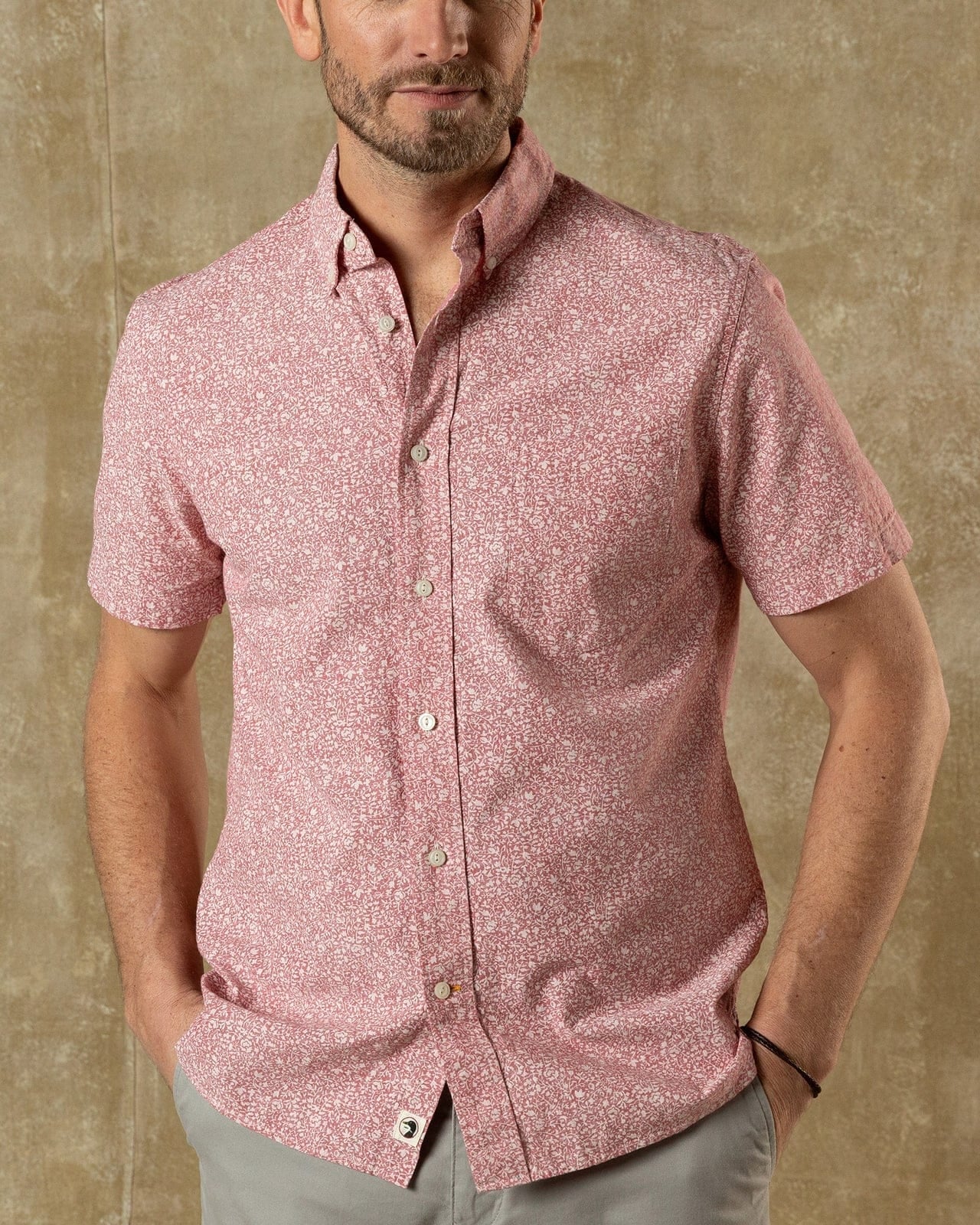 Duck Head Camp Shirt Woodville Cotton Chambray Sport Shirt in Rosewood