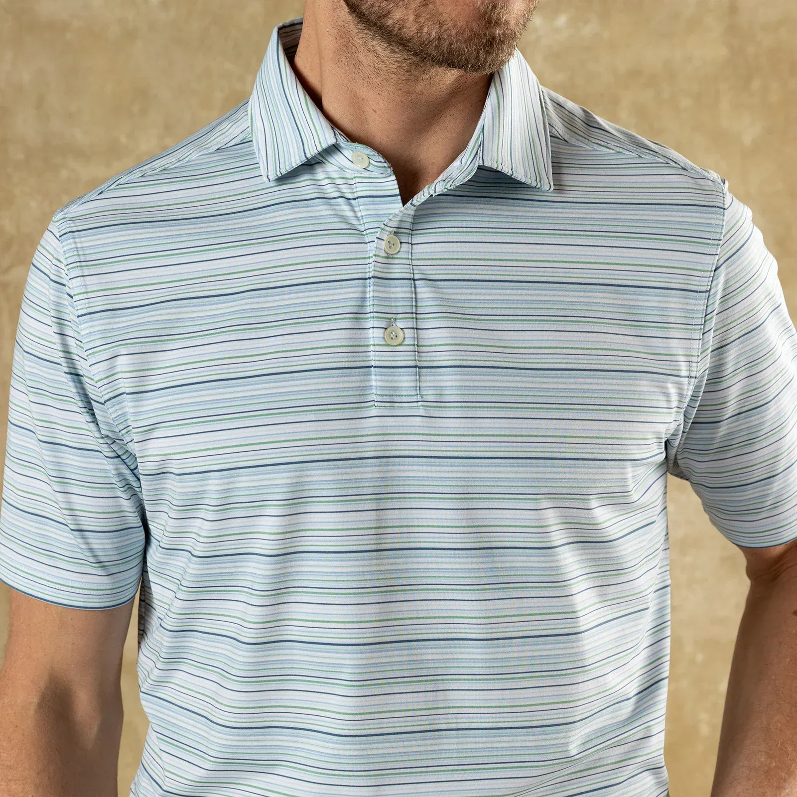Duck Head Polos Neil Stripe Long Drive Performance Polo in Serenity Blue