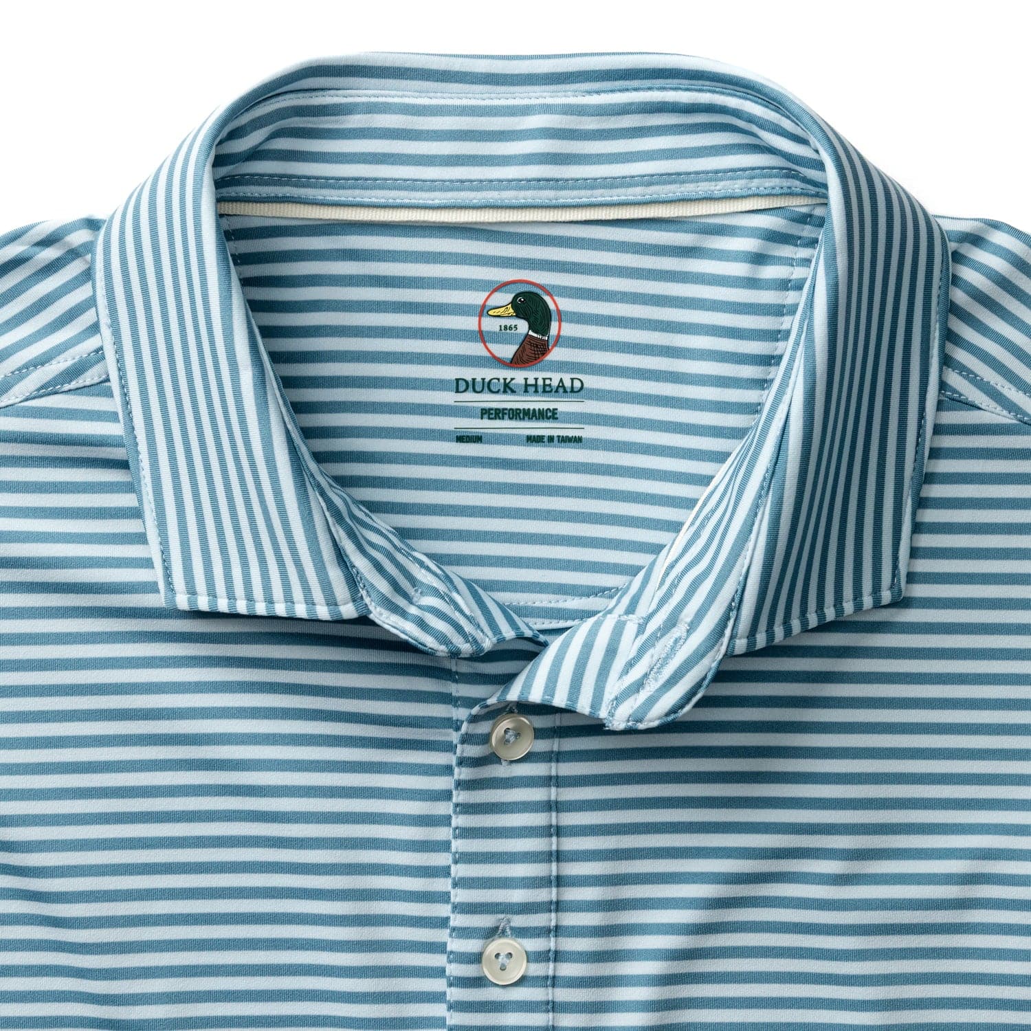 Duck Head Polos Windor Stripe Long Drive Performance Polo in Sunwashed Blue