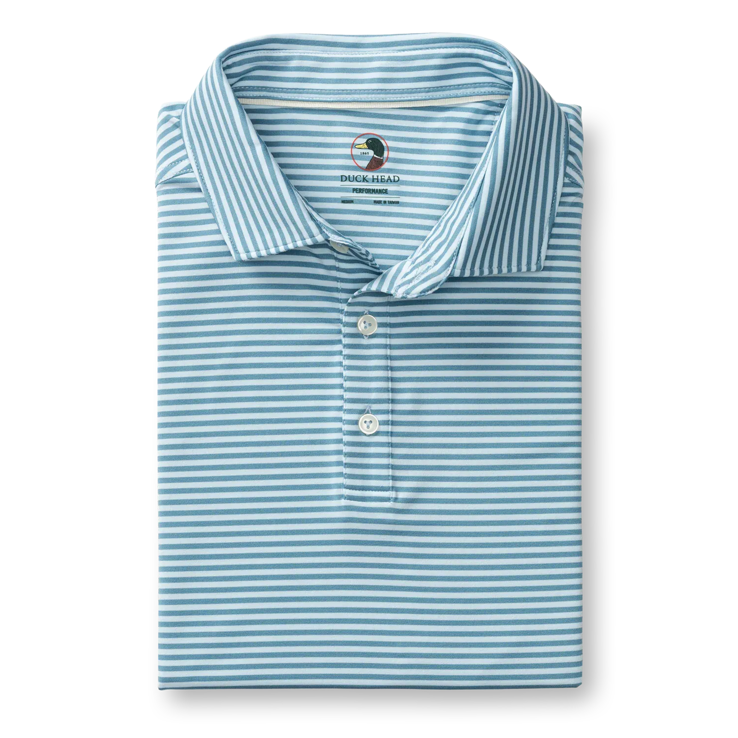 Duck Head Polos Windor Stripe Long Drive Performance Polo in Sunwashed Blue