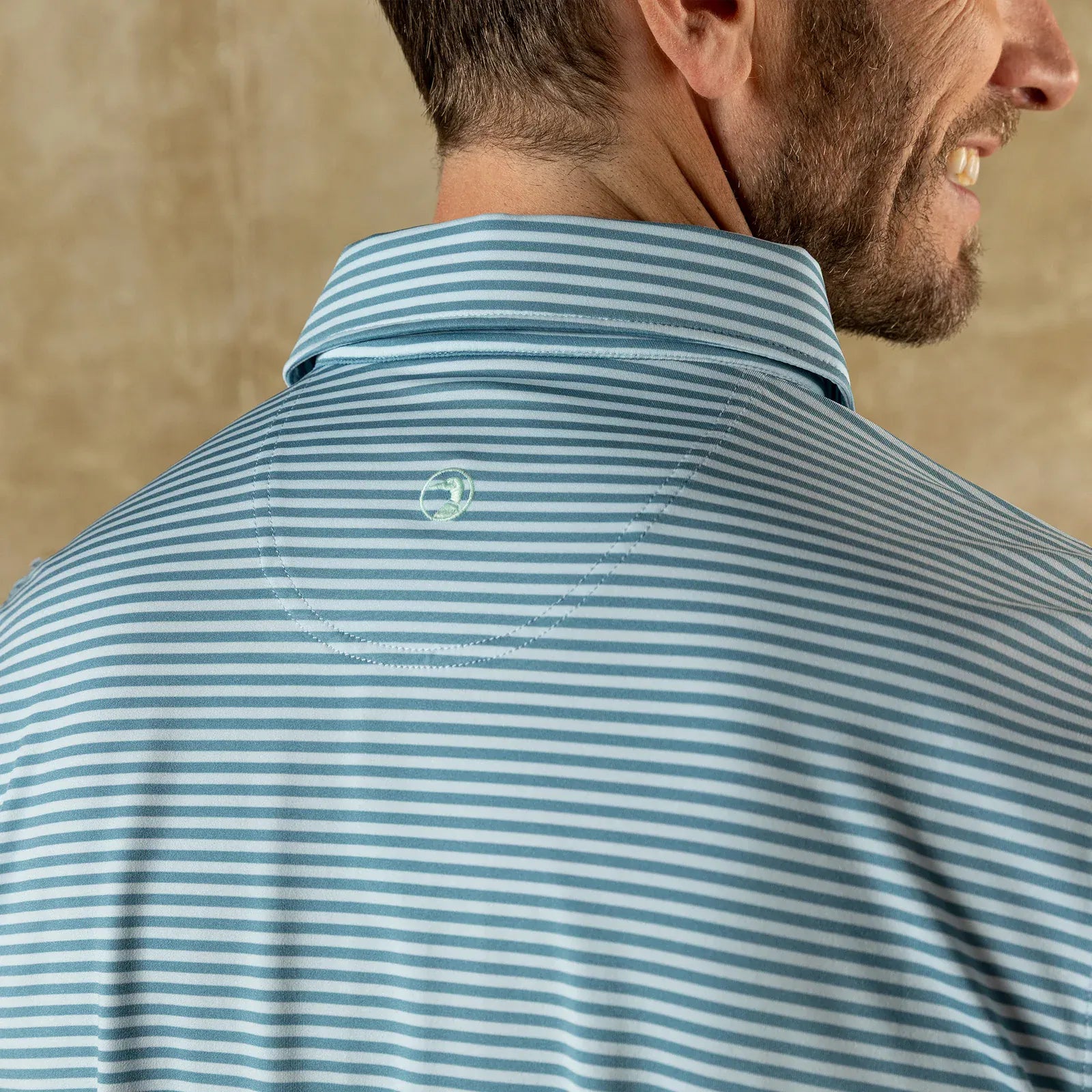 Duck Head Polos Windor Stripe Long Drive Performance Polo in Sunwashed Blue