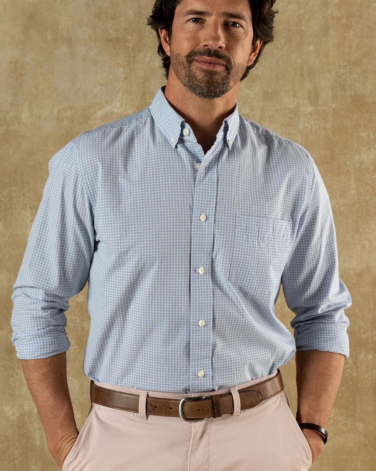 Duck Head Sport Shirts Brook Plaid Cotton Cashmere Poplin Sport Shirt in Serenity Blue