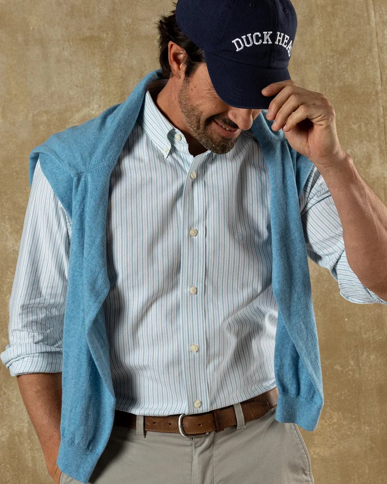 Duck Head Sport Shirts Collins Stripe Cotton Oxford Sport Shirt in Lake Blue