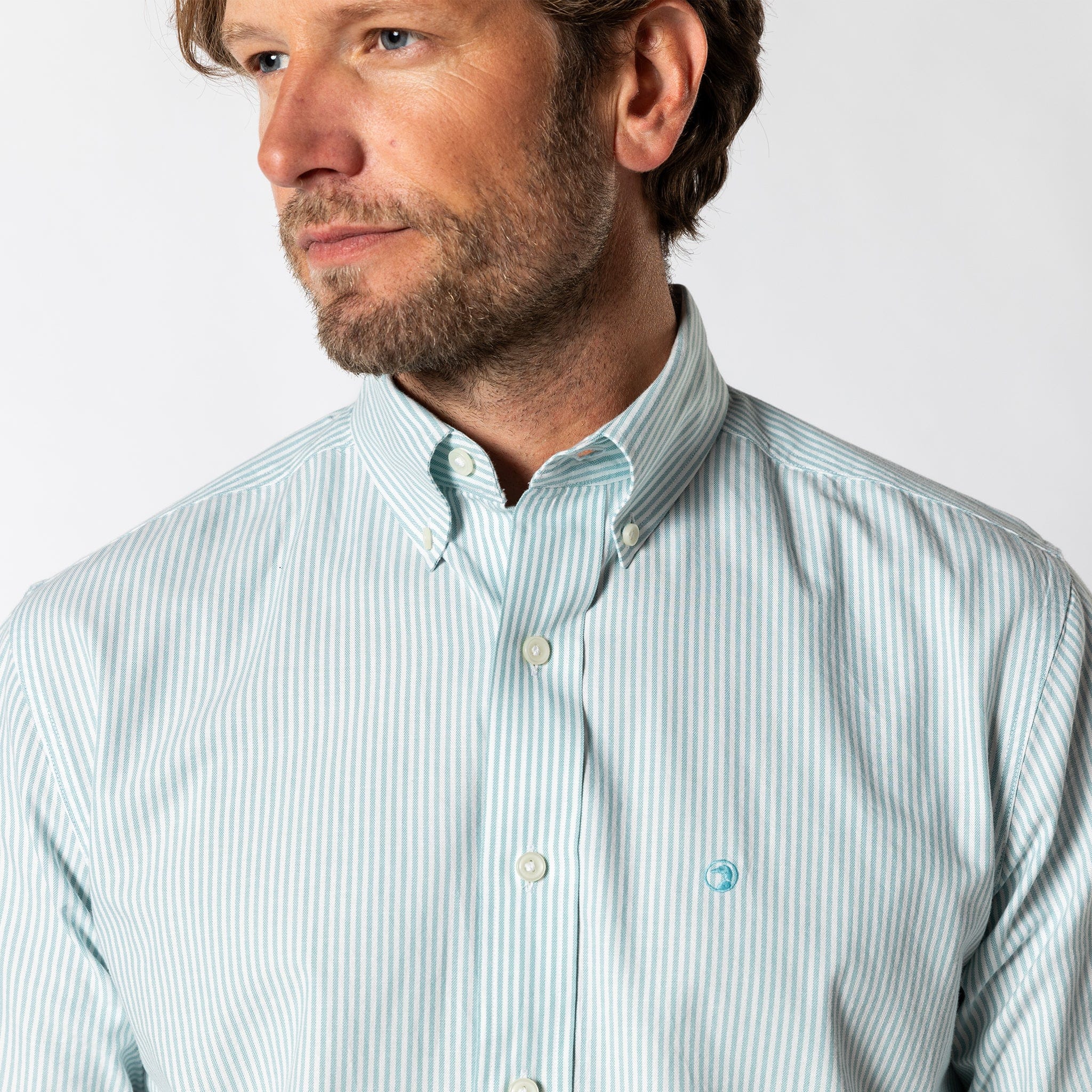 Duck Head Sport Shirts Cotton Oxford Sport Shirt - Collins Stripe in Marine Blue