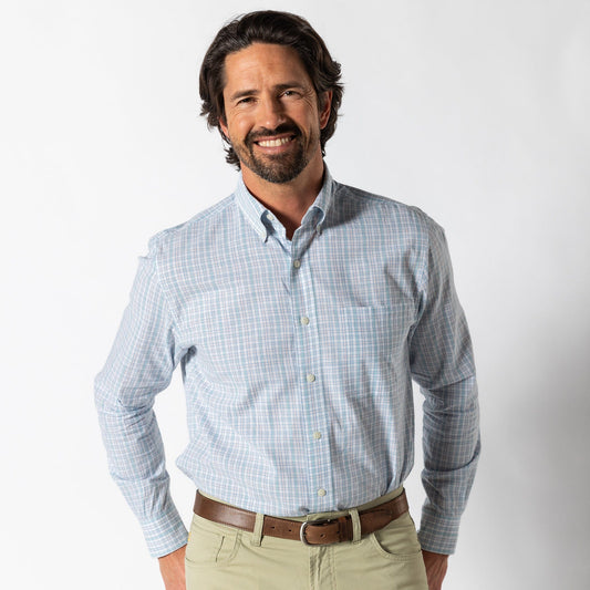 Duck Head Sport Shirts Cotton Slub Sport Shirt - Barlow Plaid in Pastel Pink