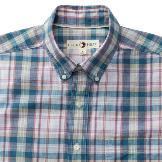 Duck Head Sport Shirts Cotton Slub Sport Shirt - Owens Plaid in Shadow Blue