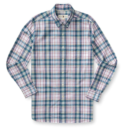 Duck Head Sport Shirts Cotton Slub Sport Shirt - Owens Plaid in Shadow Blue
