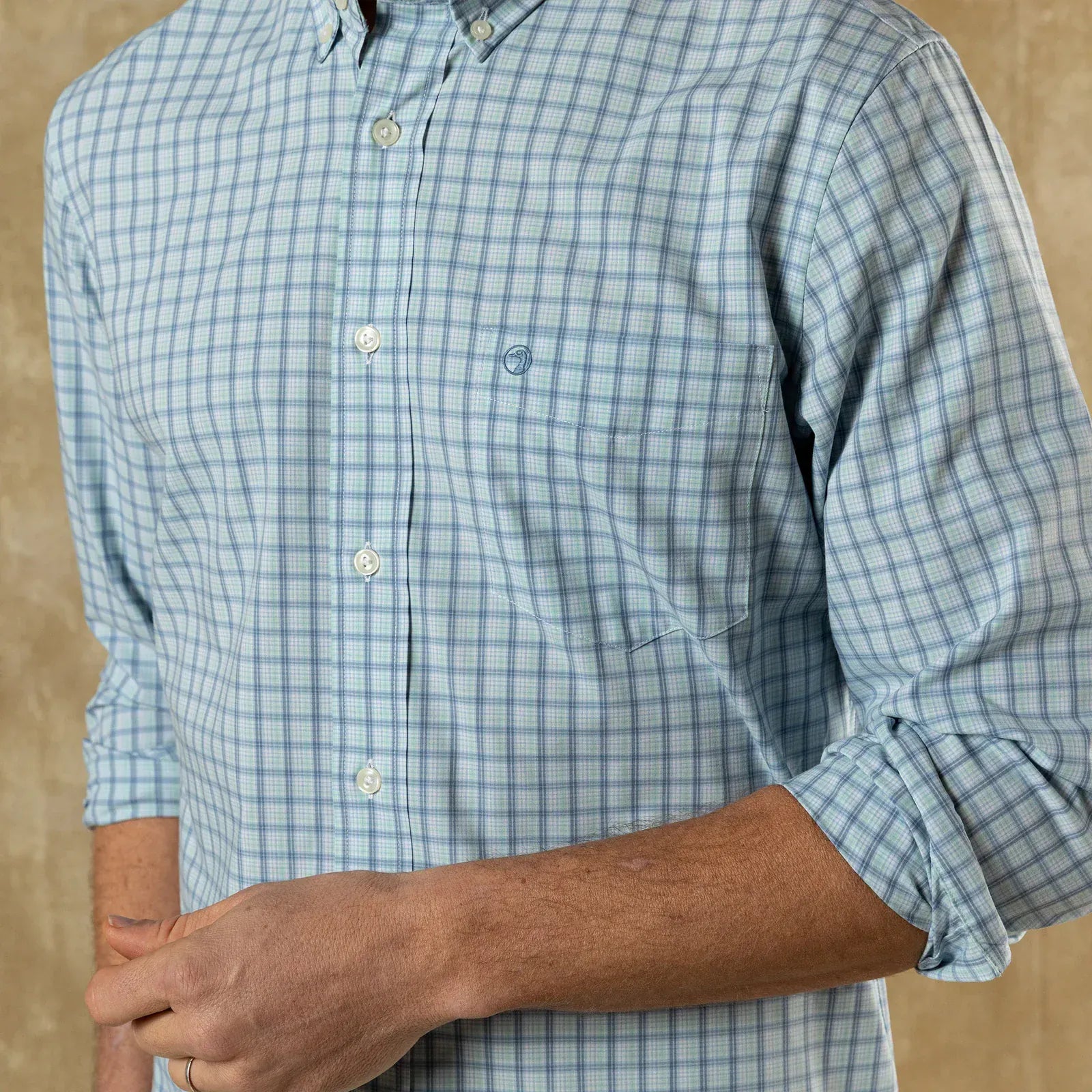Duck Head Sport Shirts Linwood Plaid Performance Sport Shirt in Seafoam Green