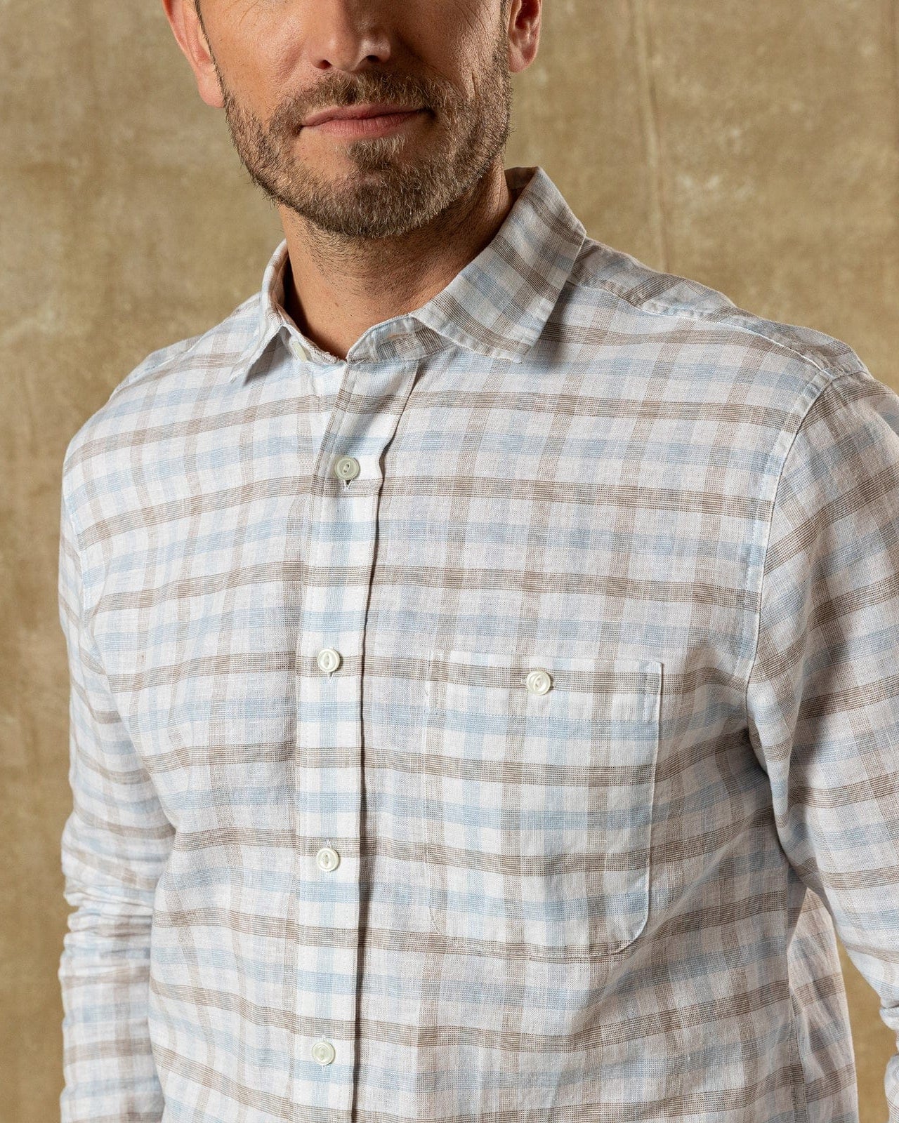 Duck Head Sport Shirts Norwood Plaid Linen Cotton Oxford Sport Shirt in Clay