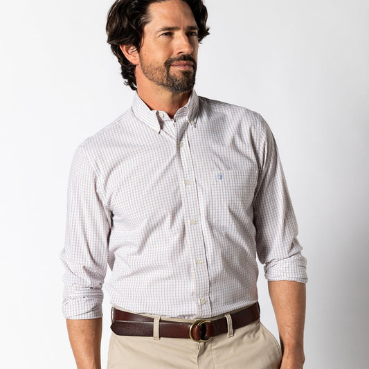 Duck Head Sport Shirts Performance Poplin Sport Shirt - Casey Plaid in Copper Tan