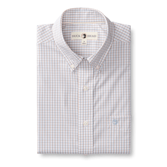 Duck Head Sport Shirts Performance Poplin Sport Shirt - Casey Plaid in Copper Tan
