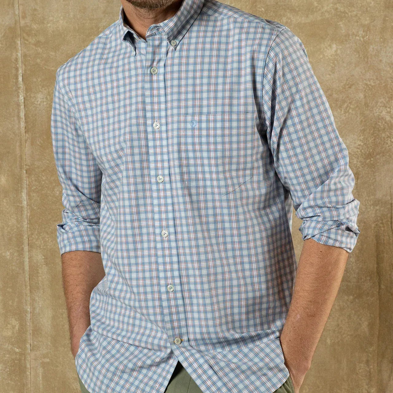 Duck Head Sport Shirts Performance Poplin Sport Shirt in Light Blue