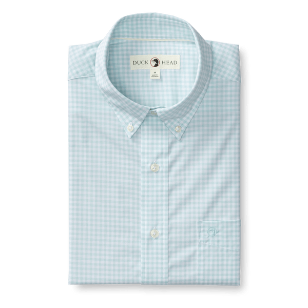 Duck Head Sport Shirts Performance Poplin Sport Shirt- Walton Gingham Pastel Blue