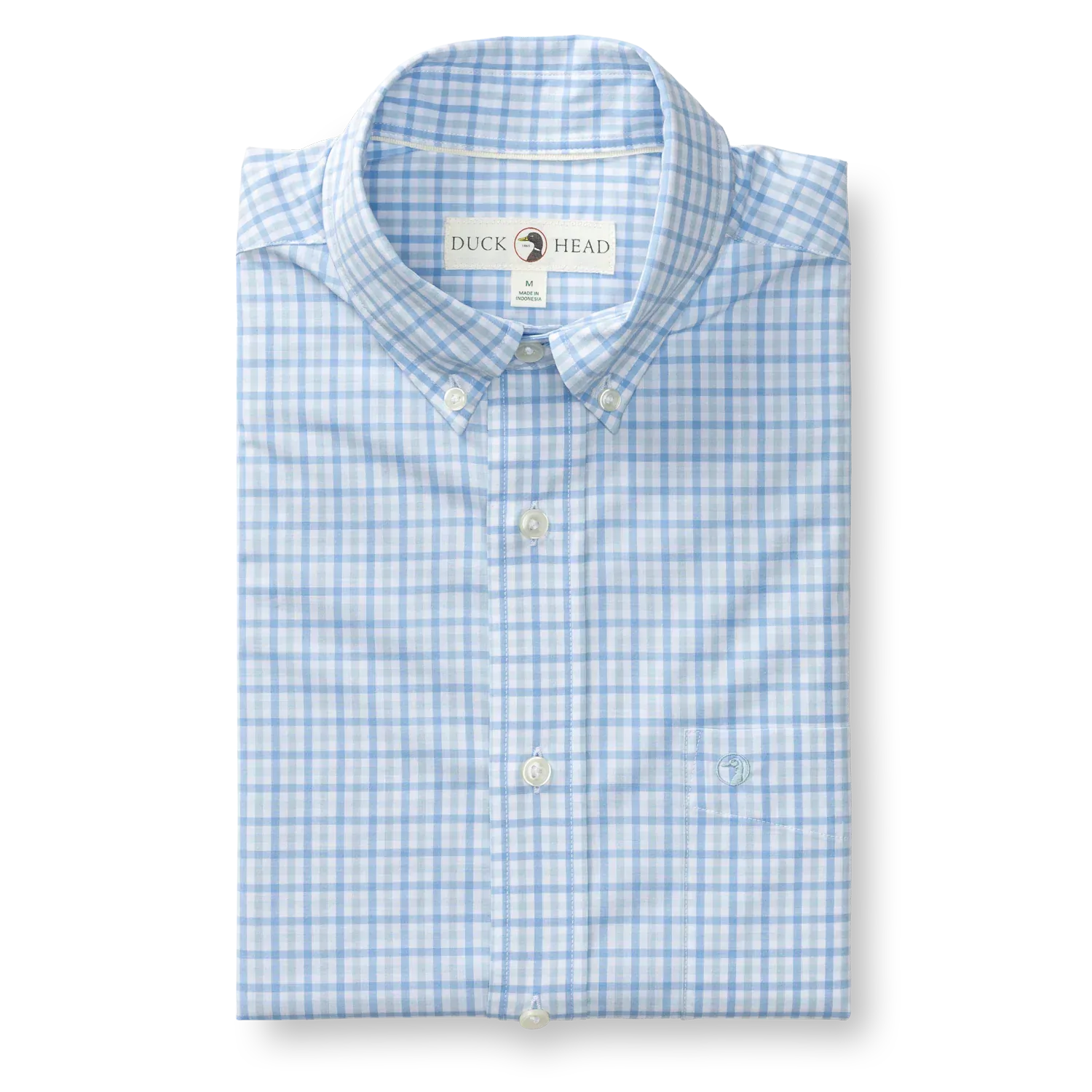Duck Head Sport Shirts Shaw Gingham Performance Poplin Sport Shirt in Sky Blue