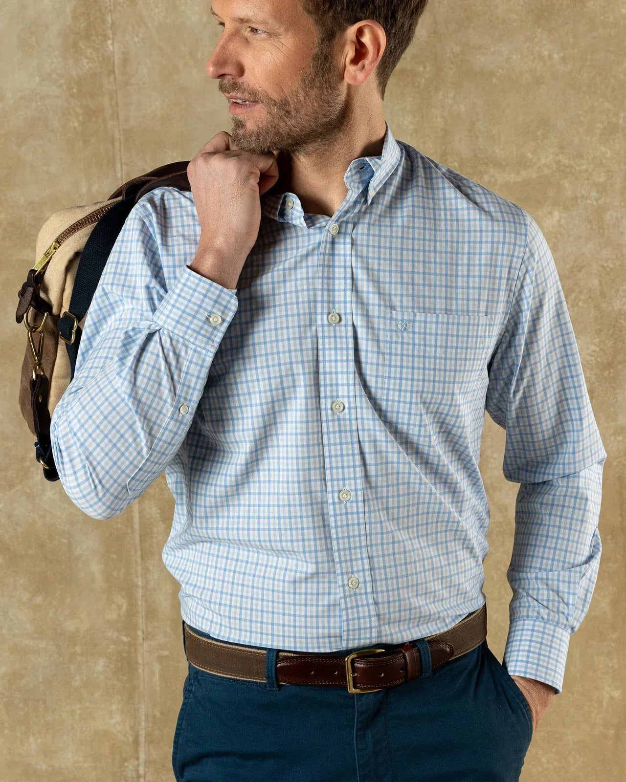 Duck Head Sport Shirts Shaw Gingham Performance Poplin Sport Shirt in Sky Blue