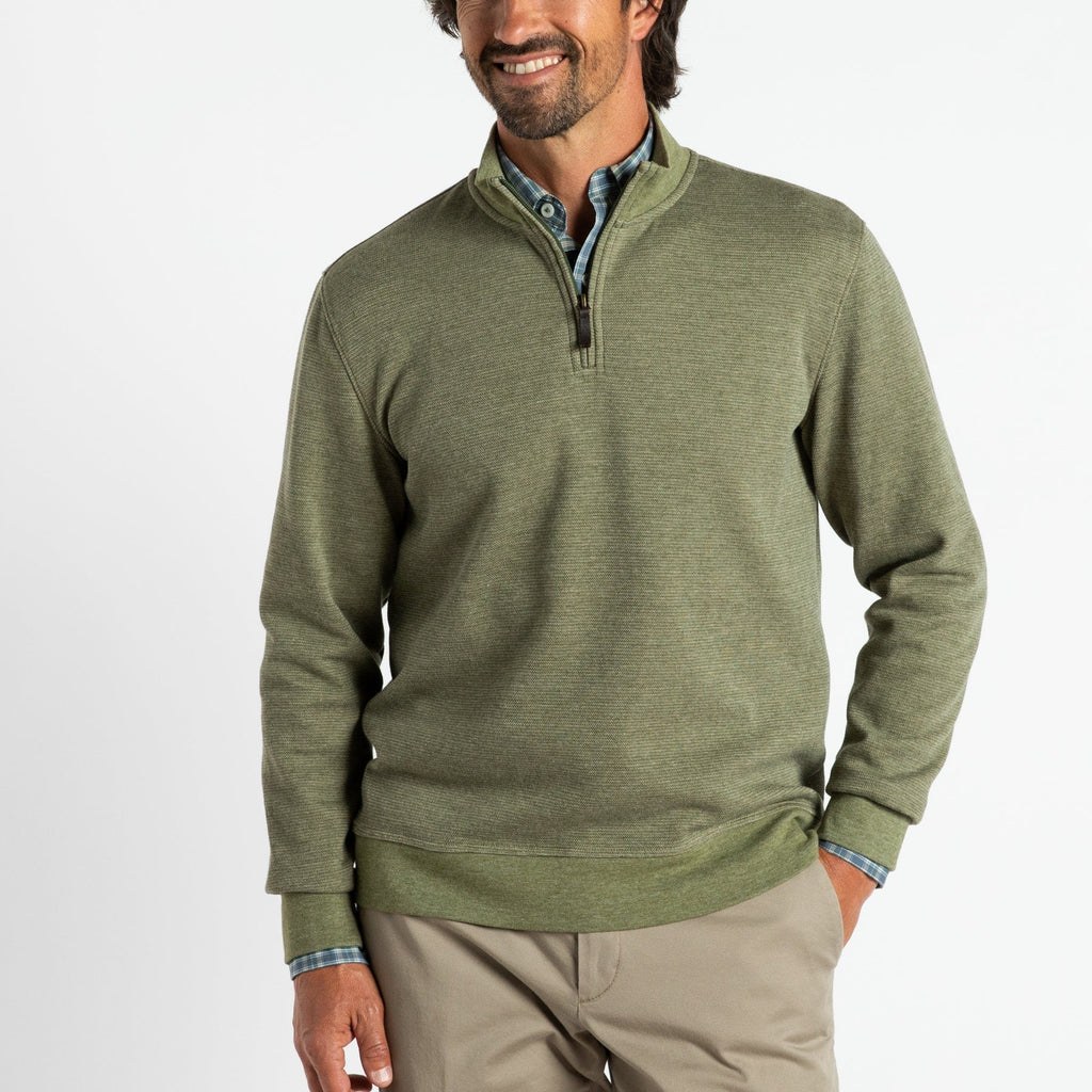 Duck Head Sweaters Bearing Pique 1/4 Zip Pullover- Dark Moss