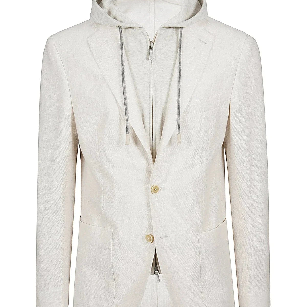 Eleventy Milano Sport Coats Knit Blazer with Hood - Sand/Light Grey