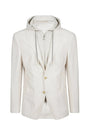 Eleventy Milano Sport Coats Knit Blazer with Hood - Sand/Light Grey