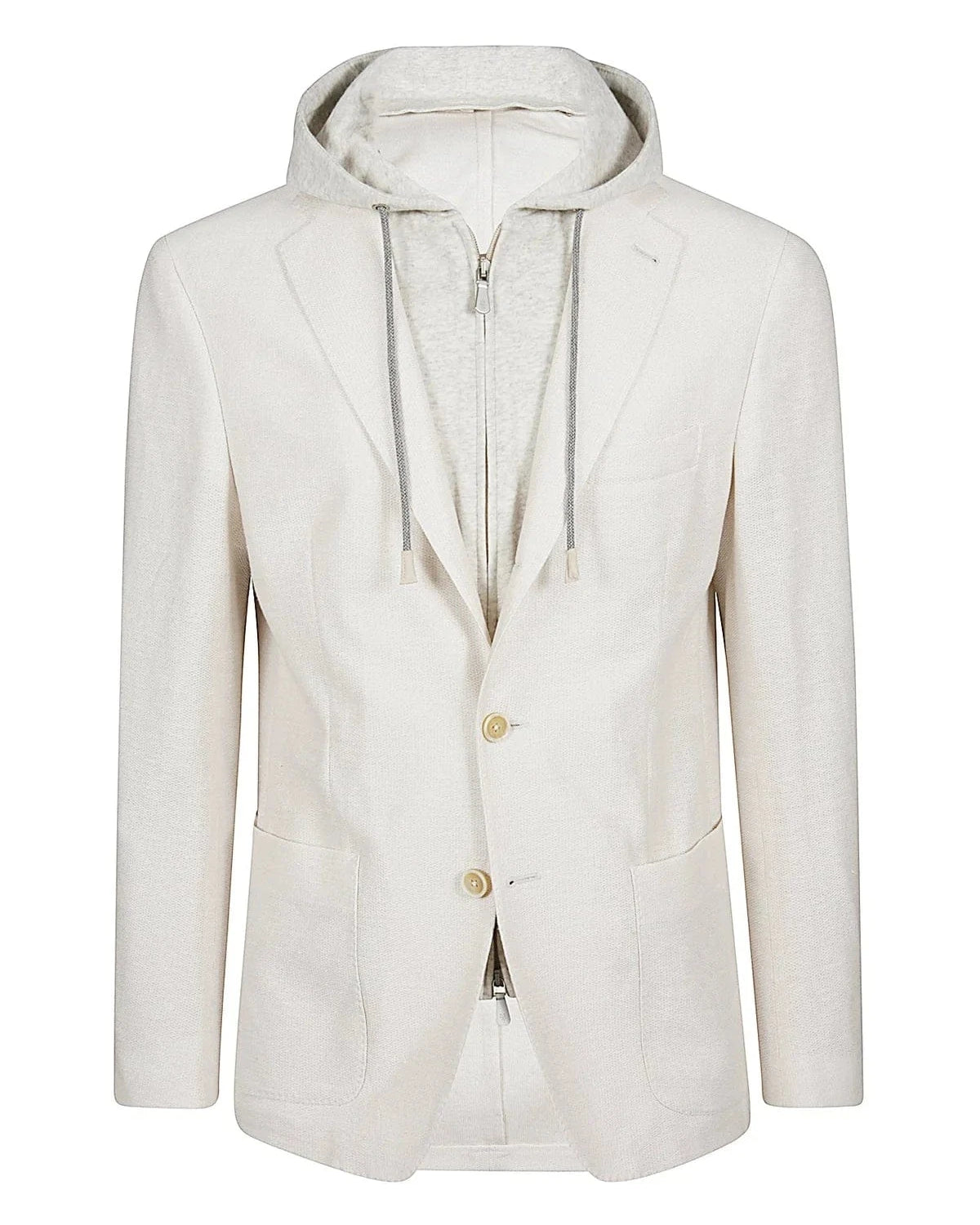 Eleventy Milano Sport Coats Knit Blazer with Hood - Sand/Light Grey