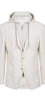 Eleventy Milano Sport Coats Knit Blazer with Hood - Sand/Light Grey