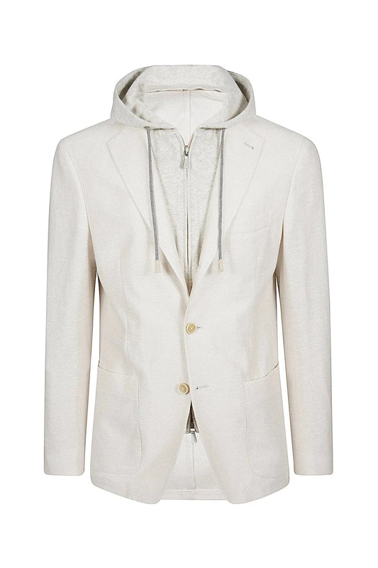 Eleventy Milano Sport Coats Knit Blazer with Hood - Sand/Light Grey