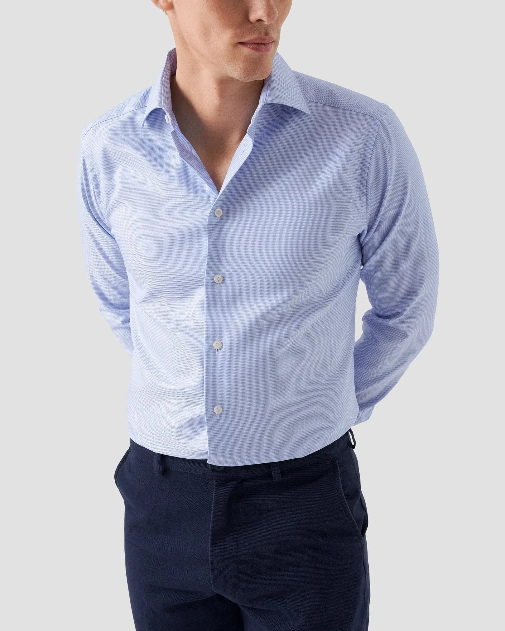 ETON Dress Shirts 23 / 39 Slim Light Blue Patterned Textured Twill Shirt
