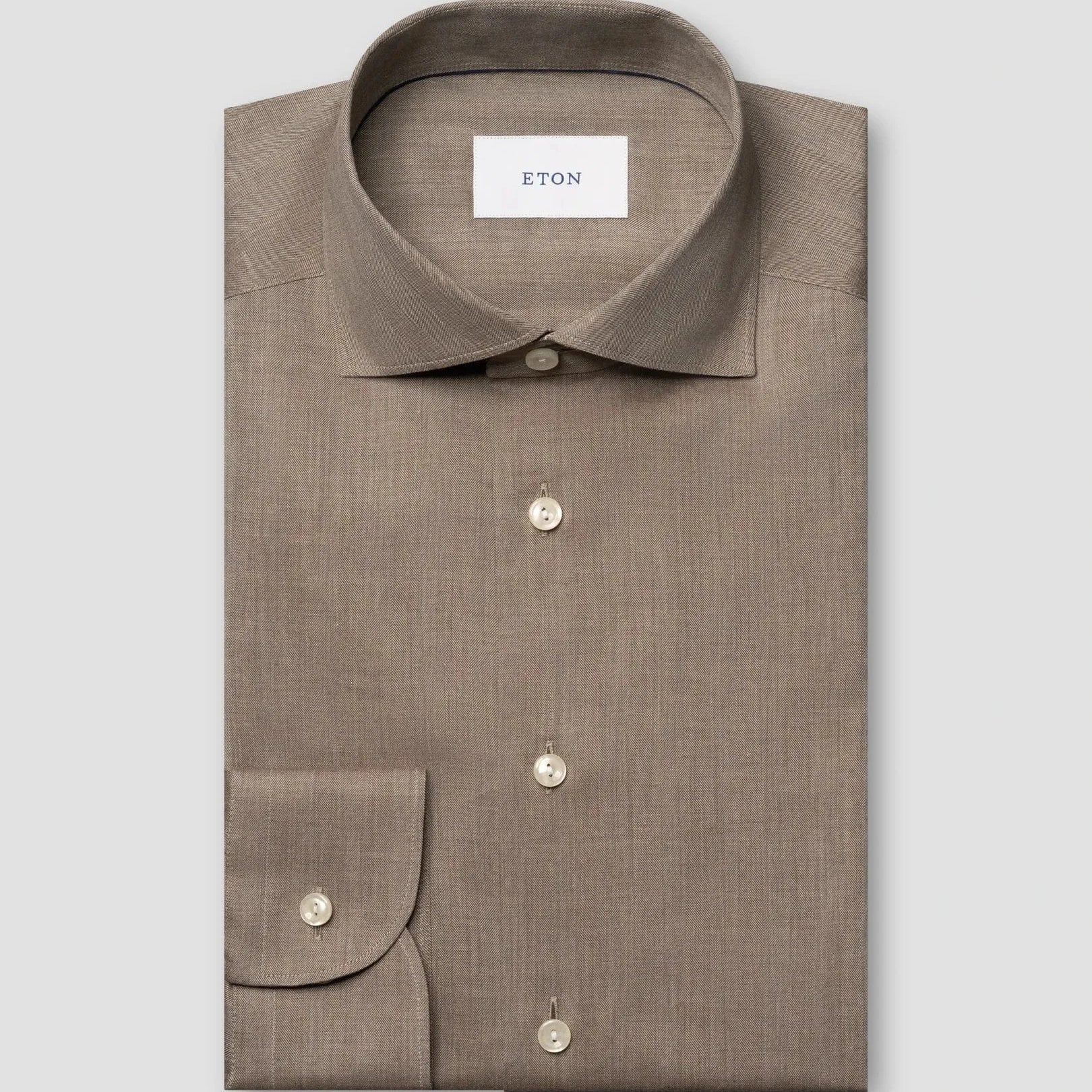 ETON Dress Shirts Brown / 39 Solid Signature Flannel Shirt