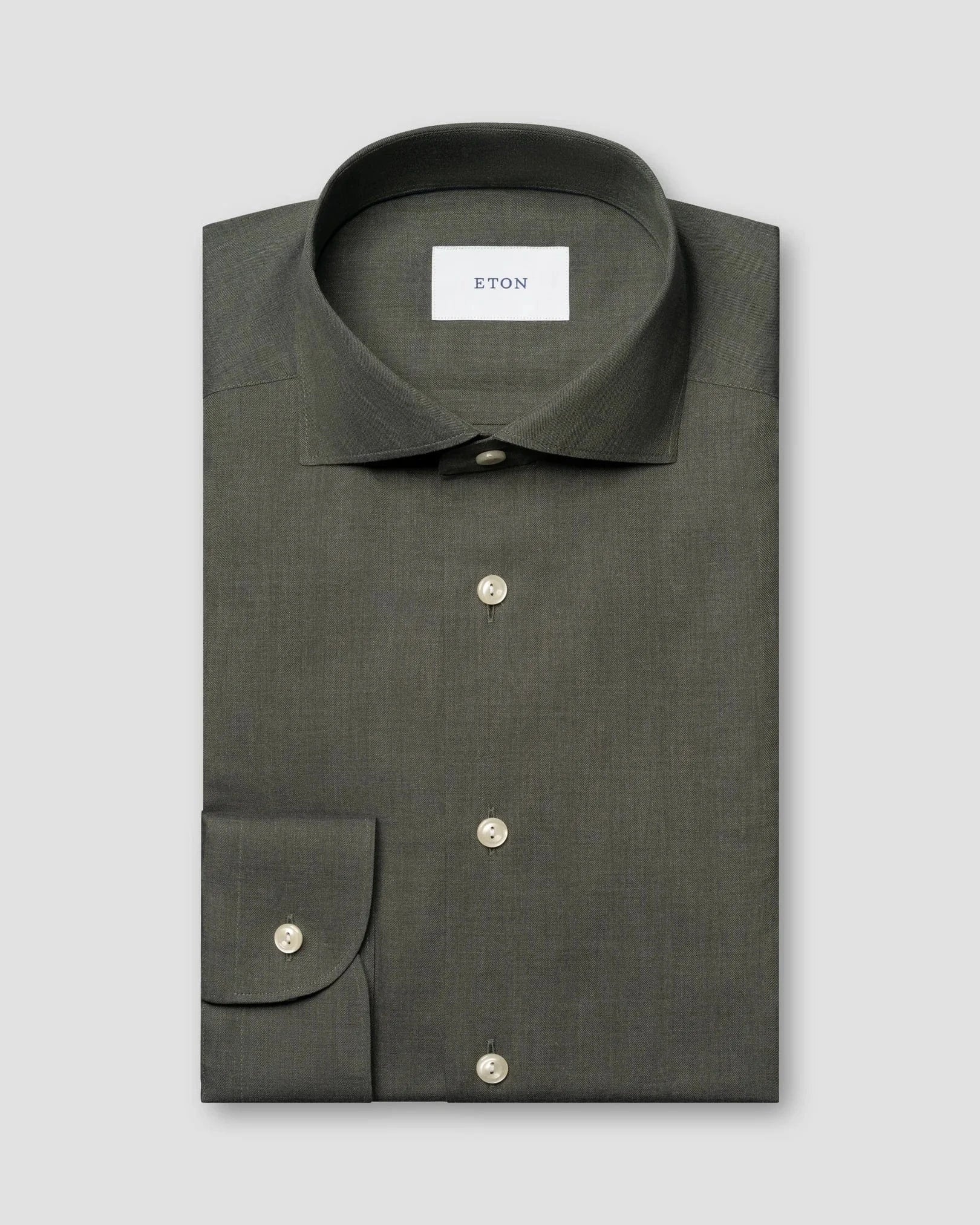 ETON Dress Shirts Green / 39 Solid Signature Flannel Shirt