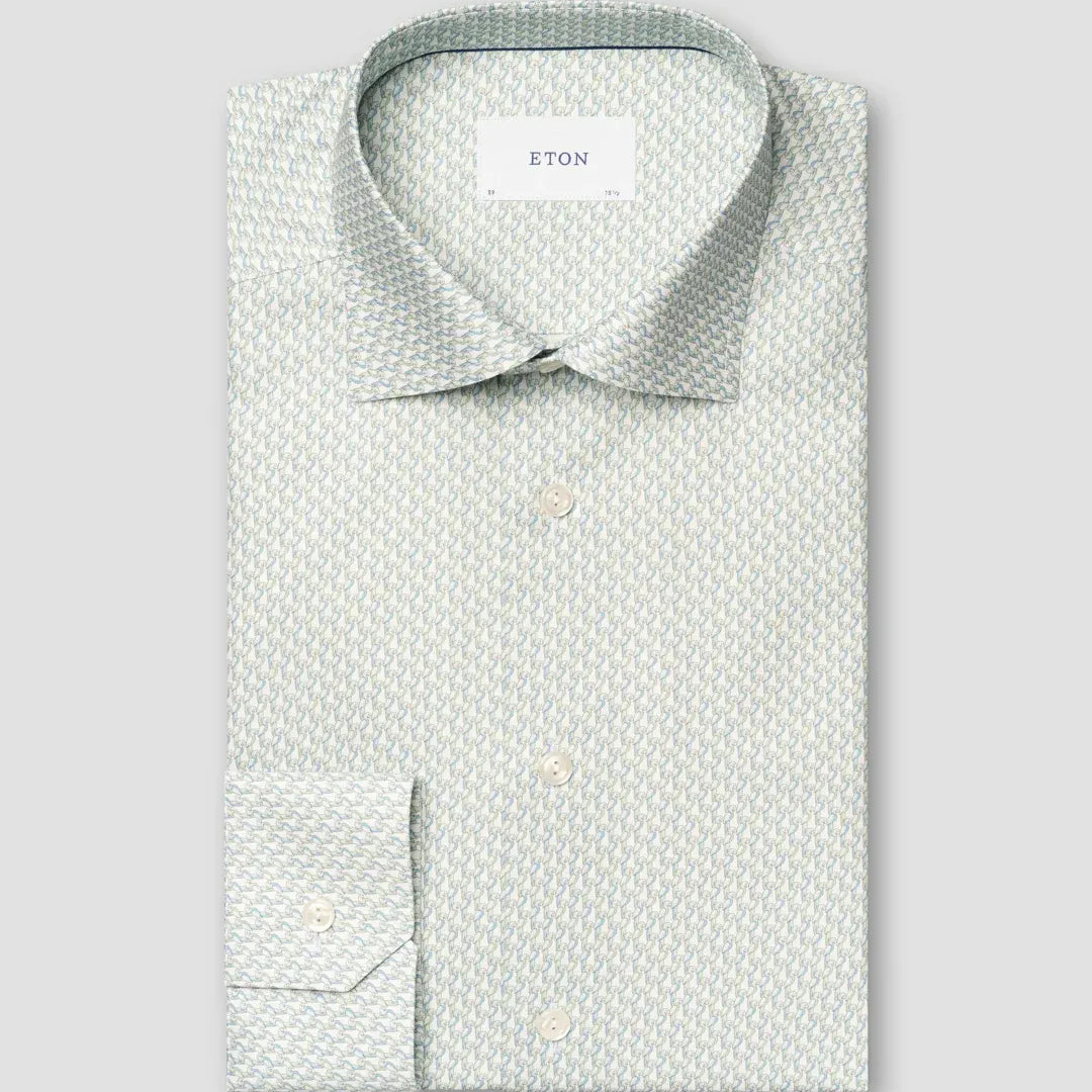 ETON Dress Shirts Parrot Print Signature Twill Shirt in Light Green