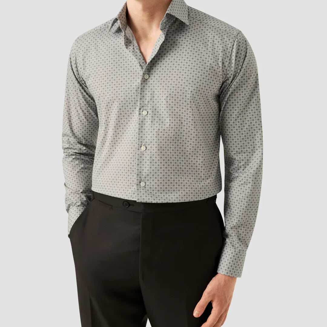 ETON Dress Shirts Slim Micro Floral Print Shirt in Brown