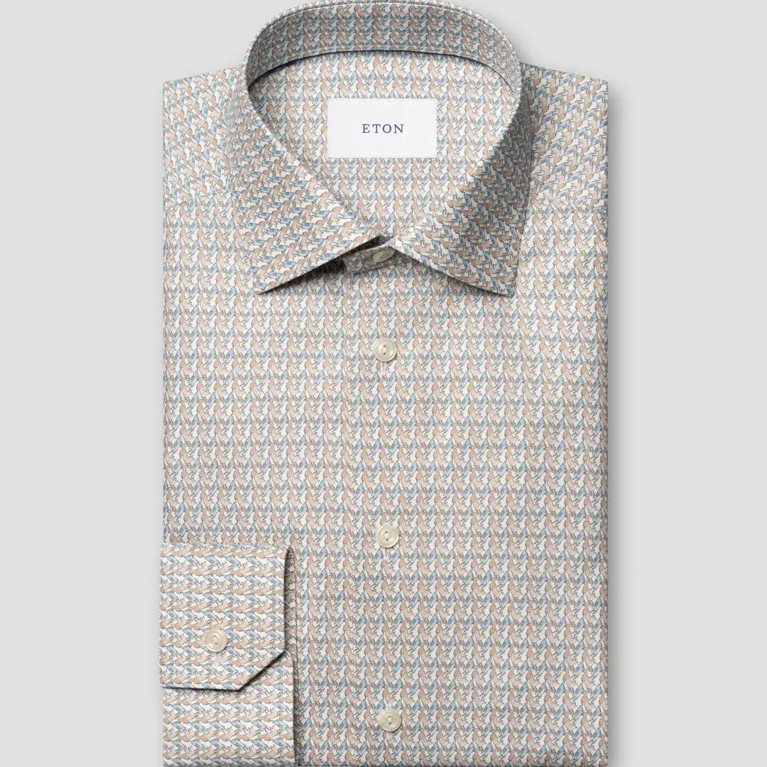 ETON Dress Shirts Slim Micro Motif Print Shirt in Brown